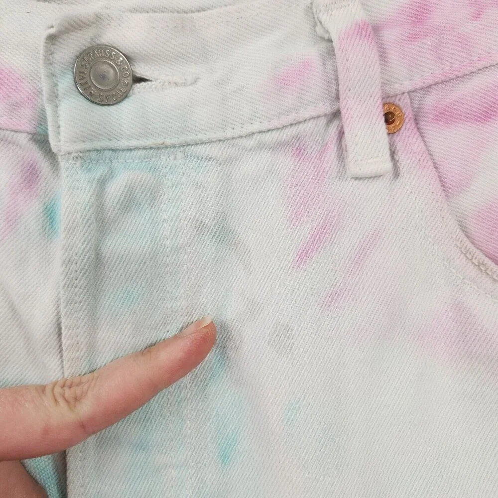 Levis Shorts Mens 30 White Pink Tie Dye 501 '93 Pride Button Fly Denim Cut Off